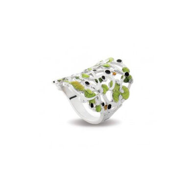 Calicaos csipke zöld tűzzománc ezüst gyűrű