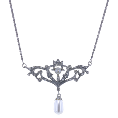 Calypso - gyönyörű vitkoriánus stílusú ezüst nyaklánc swarovski gyönggyel és kristállyal