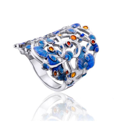 Calicaos csipke kék tűzzománc ezüst gyűrű