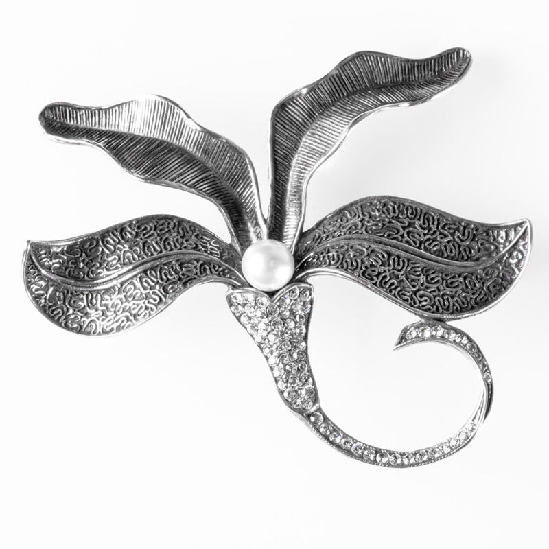 Orchidea ezüst bross és medál szecessziós stílusban